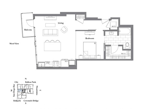 a floor plan of a house with a bedroom and a living room